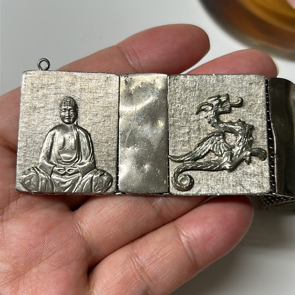 🖤Vtg Dragon & Buddha panel bracelet - Picture 2 of 11